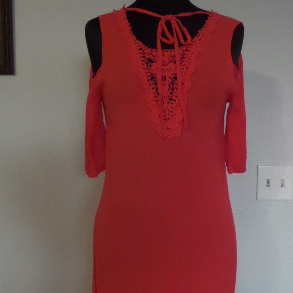 🌵Noble Women's Sz M red Boat Neck 3/4sleeve Dress